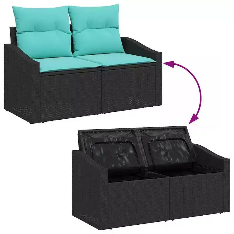 vidaXL Garten-Sofa-Set mit Kissen, 10-teilig, Schwarz und Türkis