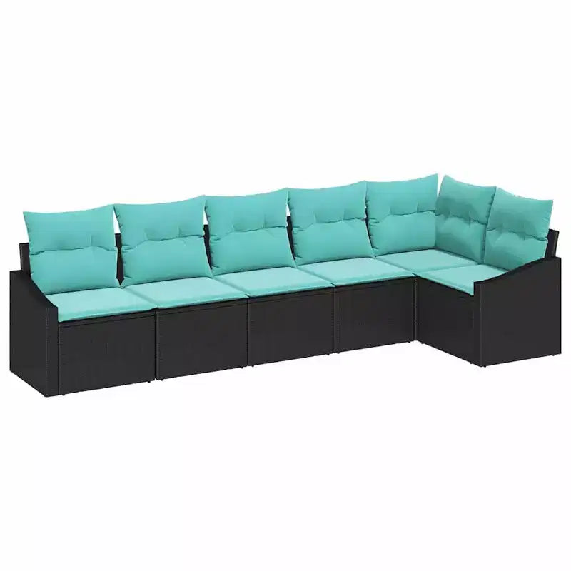 vidaXL Garden Sofa Set with Cushion 6 pcs Black and Turquoise