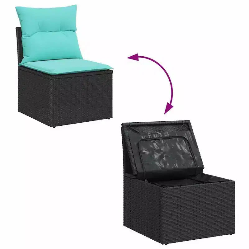 vidaXL Garten-Sofa-Garnitur mit Kissen 6-tlg. Schwarz und Türkis
