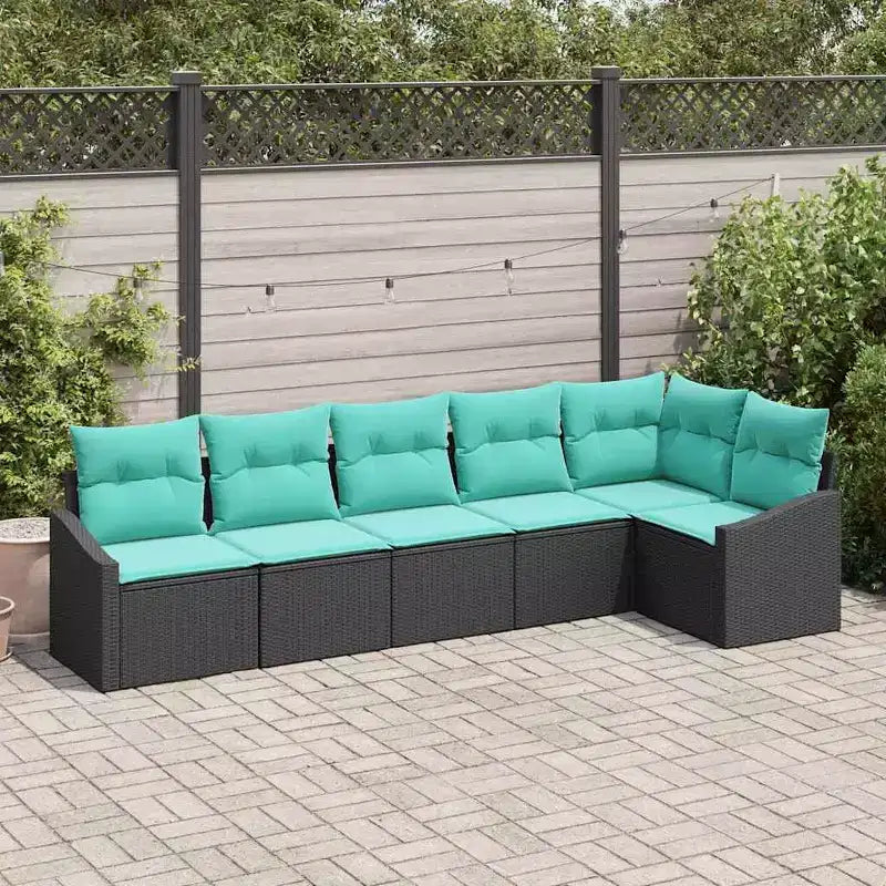 vidaXL Garten-Sofa-Garnitur mit Kissen 6-tlg. Schwarz und Türkis