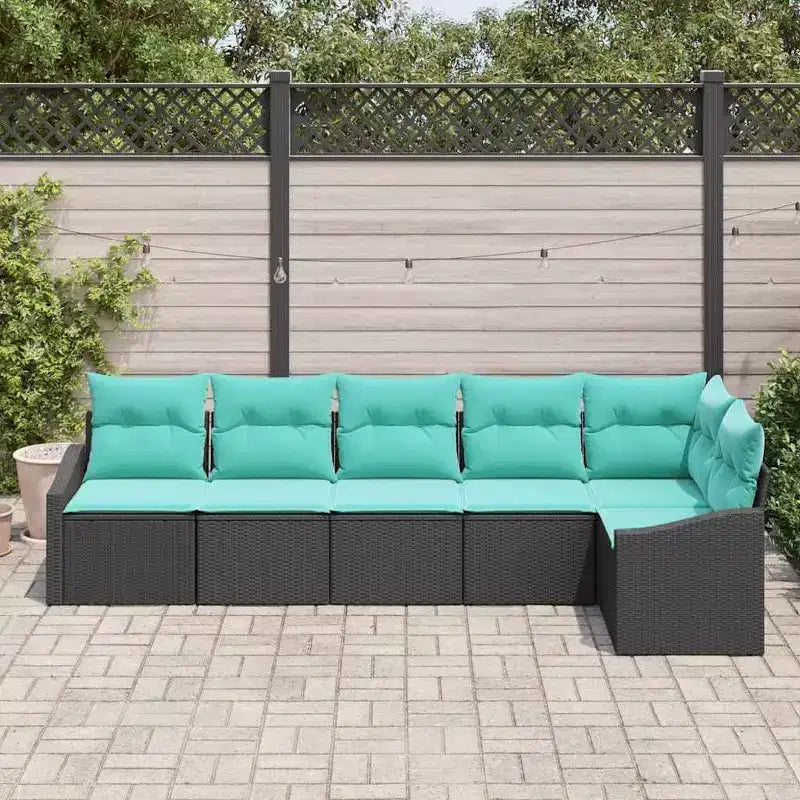 vidaXL Garten-Sofa-Garnitur mit Kissen 6-tlg. Schwarz und Türkis