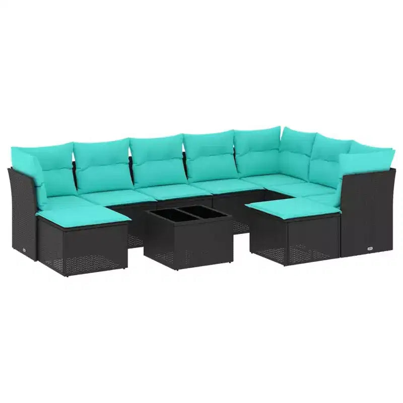 vidaXL 10 Piece Patio Sofa Set with Cushions Black Poly Rattan