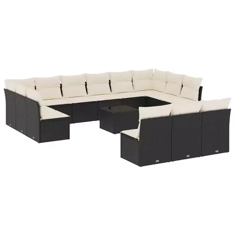 vidaXL 14 Piece Patio Sofa Set with Cushions Black Poly Rattan