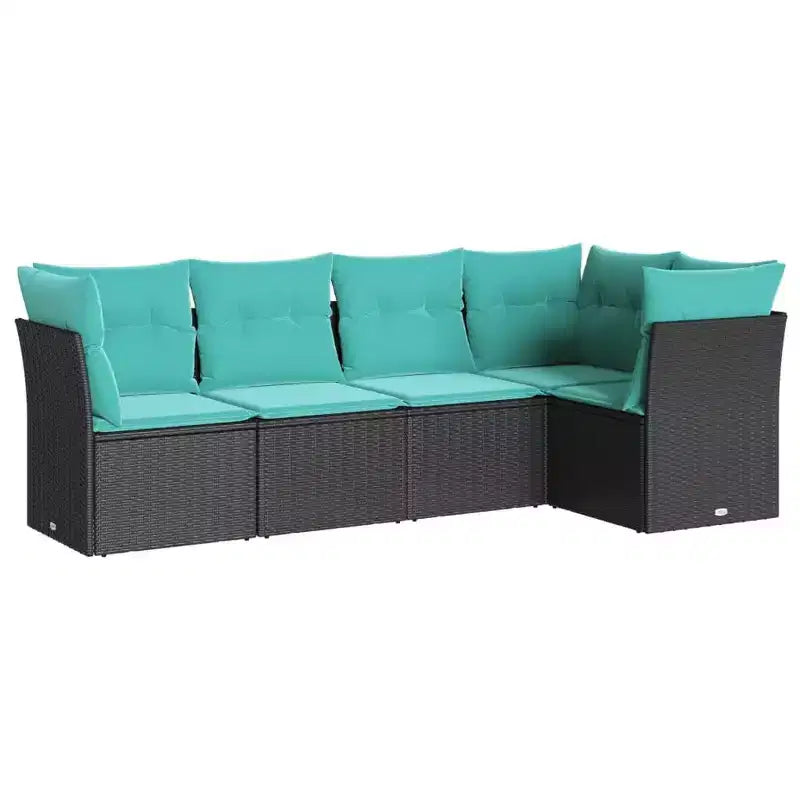 vidaXL 5 Piece Patio Sofa Set with Cushions Black Poly Rattan