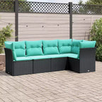 vidaXL 5-teiliges Sofa-Set für den Außenbereich mit Kissen Schwarz Polyrattan