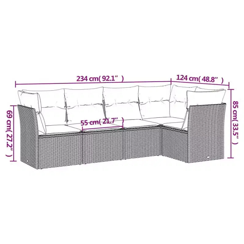 vidaXL 5-teiliges Sofa-Set für den Außenbereich mit Kissen Schwarz Polyrattan