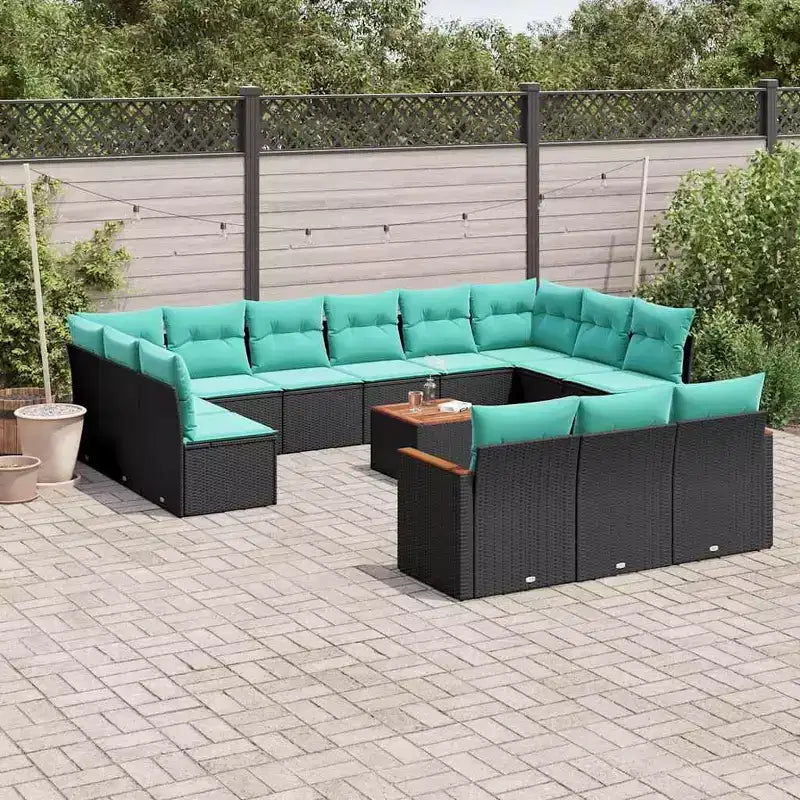 vidaXL 13-teiliges Loungeset mit Kissen Schwarz Polyrattan