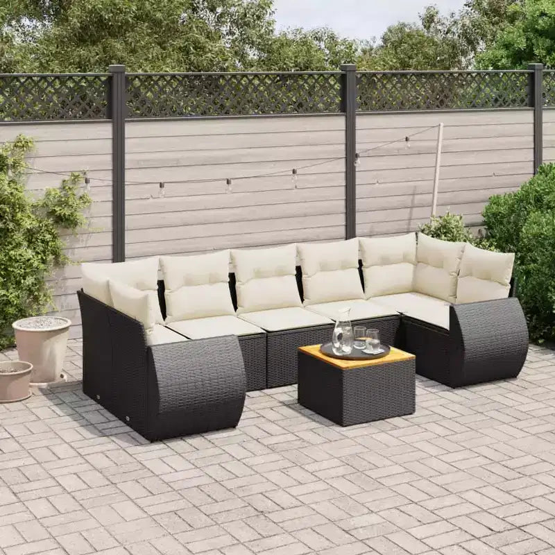 vidaXL 8-teiliges Gartensofa-Set mit Kissen Schwarz Polyrattan