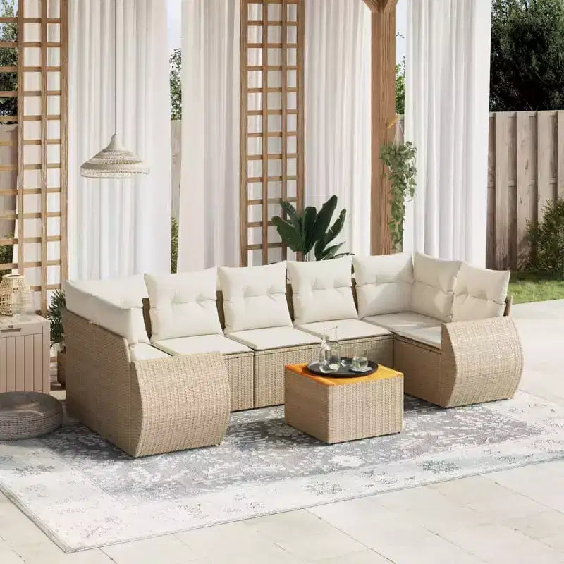 vidaXL 8-teiliges Gartensofa-Set mit Kissen Schwarz Polyrattan