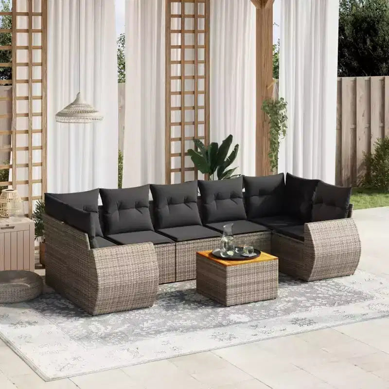vidaXL 8-teiliges Gartensofa-Set mit Kissen Schwarz Polyrattan