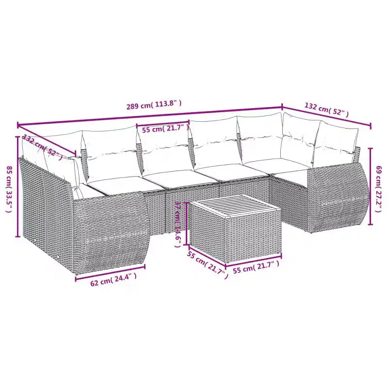 vidaXL 8-teiliges Gartensofa-Set mit Kissen Schwarz Polyrattan