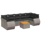 vidaXL 8-teiliges Gartensofa-Set mit Kissen Schwarz Polyrattan