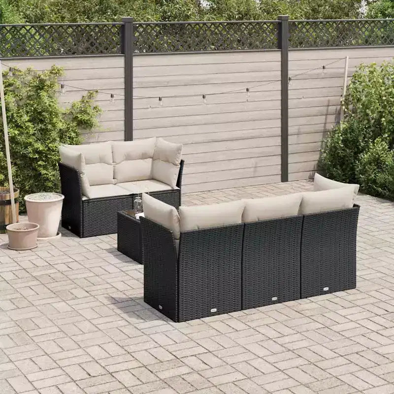 vidaXL 6-teiliges Loungesofa-Set mit Kissen Polyrattan - Schwarz und Creme