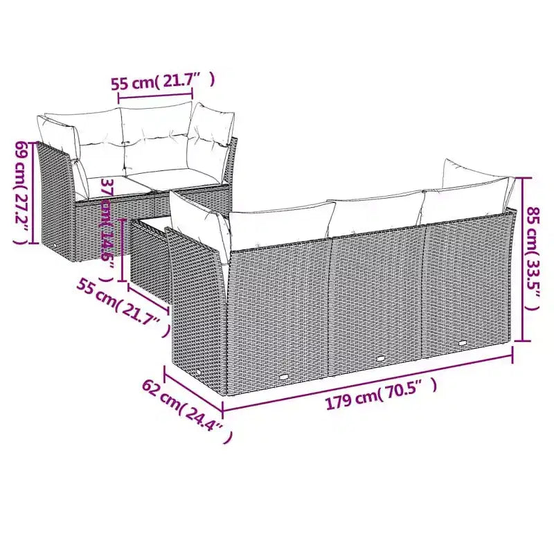 vidaXL 6-teiliges Loungesofa-Set mit Kissen Polyrattan - Schwarz und Creme