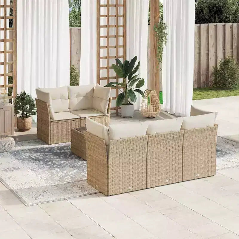 vidaXL 6-teiliges Loungesofa-Set mit Kissen Polyrattan - Schwarz und Creme