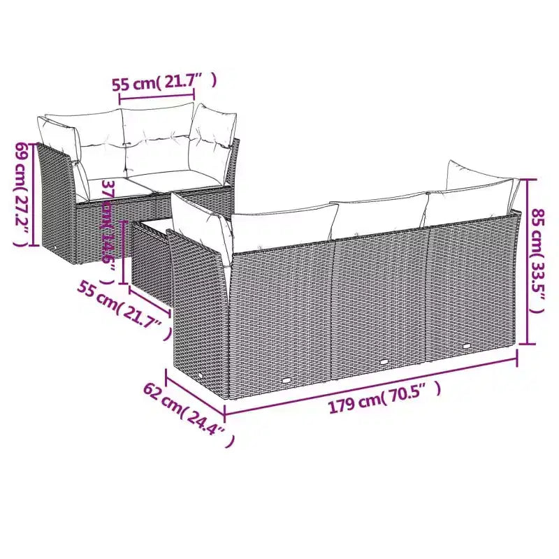 vidaXL 6-teiliges Loungesofa-Set mit Kissen Polyrattan - Schwarz und Creme