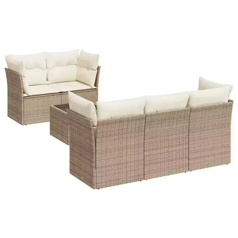 vidaXL 6-teiliges Loungesofa-Set mit Kissen Polyrattan - Schwarz und Creme