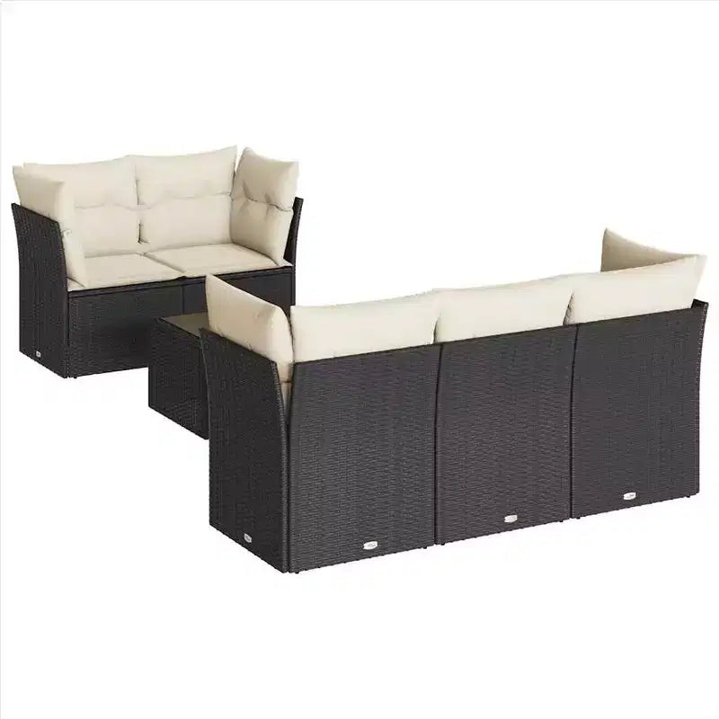vidaXL 6-teiliges Loungesofa-Set mit Kissen Polyrattan - Schwarz und Creme