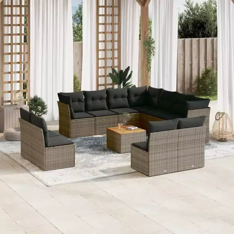 vidaXL Loungemöbel-Set mit Kissen Outdoor-Möbel 12-teilig Polyrattan