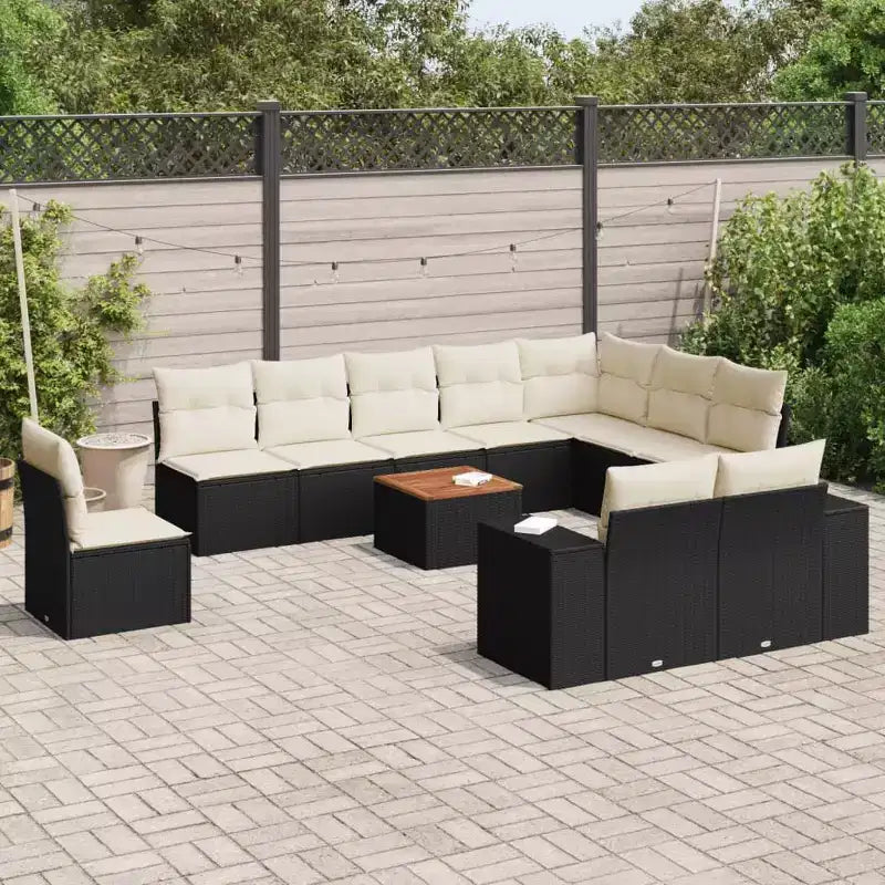 vidaXL Loungesofa-Set mit Kissen Gartenmöbel 11-teilig Polyrattan
