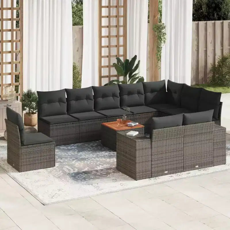 vidaXL Loungesofa-Set mit Kissen Gartenmöbel 11-teilig Polyrattan