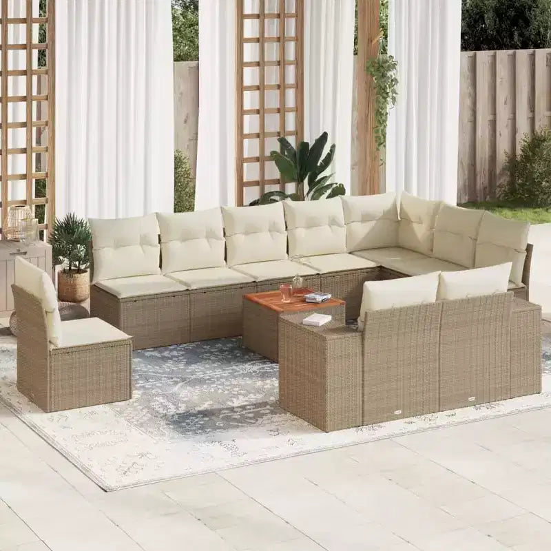 vidaXL Loungesofa-Set mit Kissen Gartenmöbel 11-teilig Polyrattan