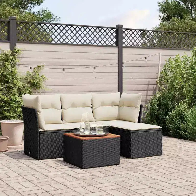 vidaXL Loungesofa-Set mit Kissen Outdoor Möbel 5-teilig Polyrattan