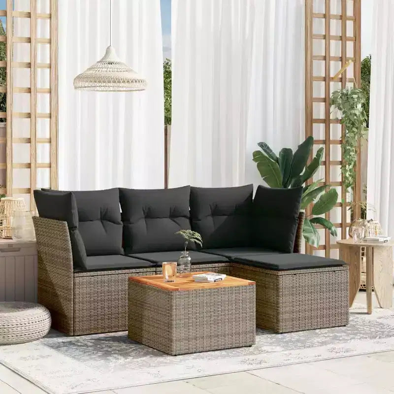 vidaXL Loungesofa-Set mit Kissen Outdoor Möbel 5-teilig Polyrattan