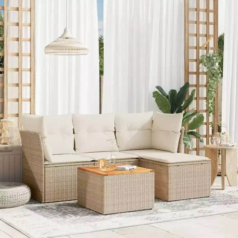 vidaXL Loungesofa-Set mit Kissen Outdoor Möbel 5-teilig Polyrattan