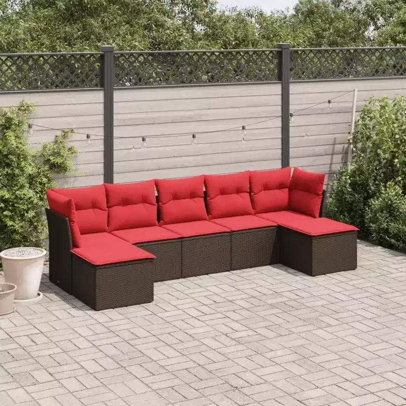 vidaXL Loungesofa-Set Schwarz Polyrattan 7-teilig Modulares Sofa-Set