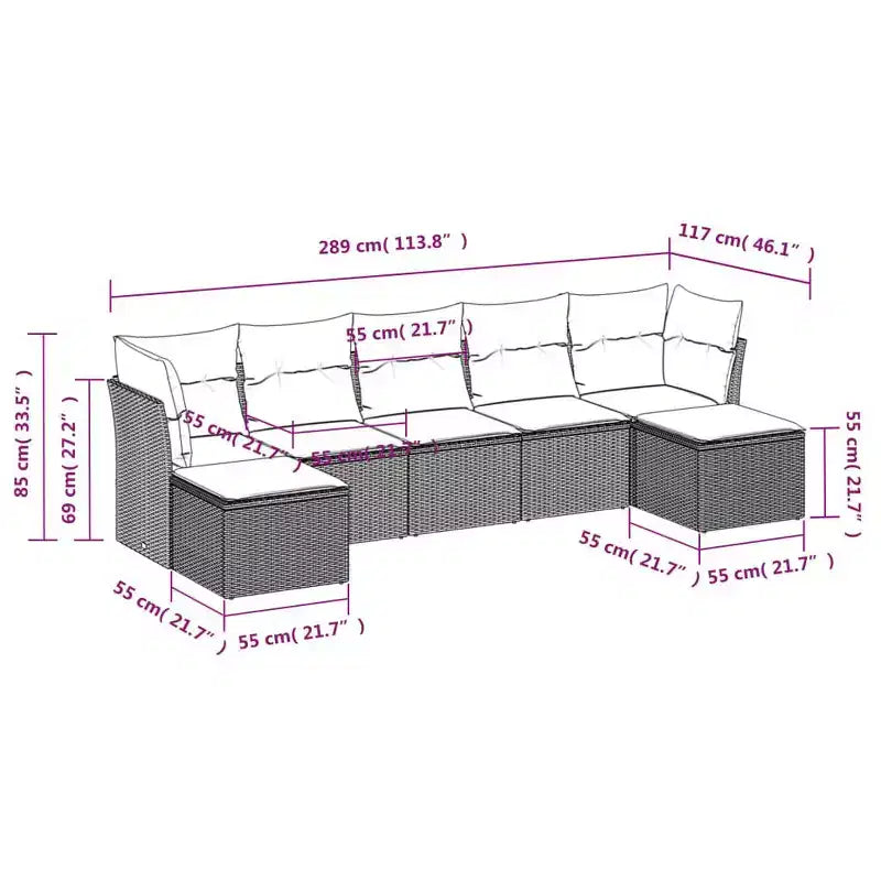 vidaXL Loungesofa-Set Schwarz Polyrattan 7-teilig Modulares Sofa-Set
