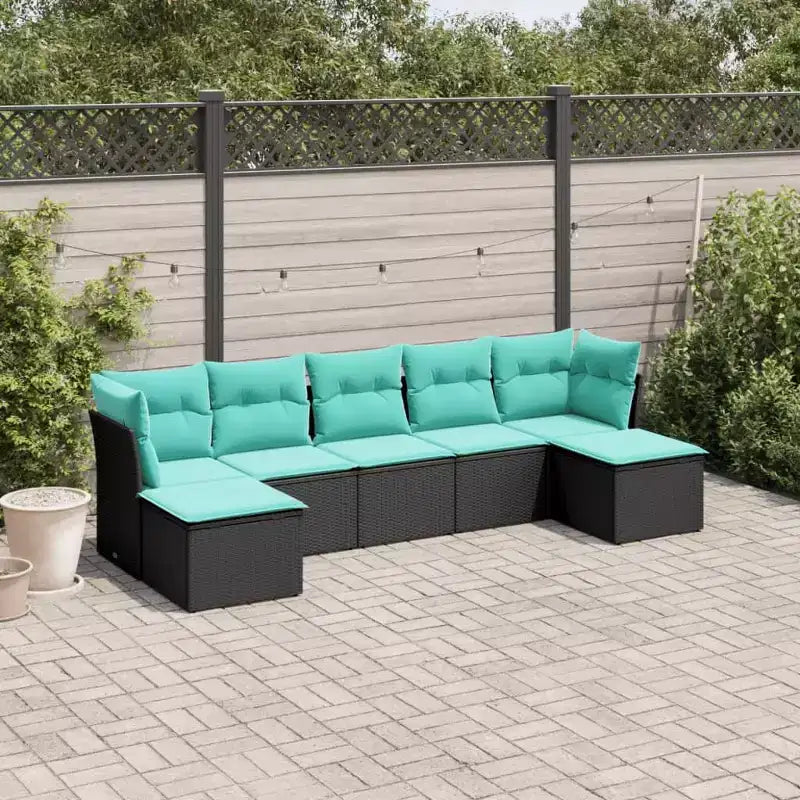vidaXL Loungesofa-Set Schwarz Polyrattan 7-teilig Modulares Sofa-Set