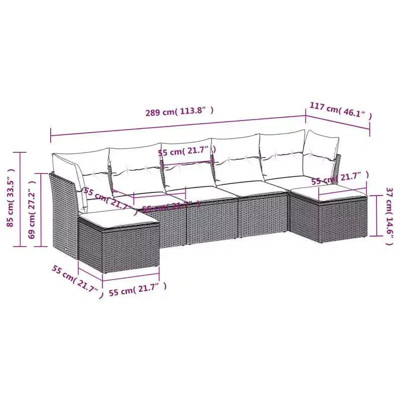 vidaXL Loungesofa-Set Schwarz Polyrattan 7-teilig Modulares Sofa-Set