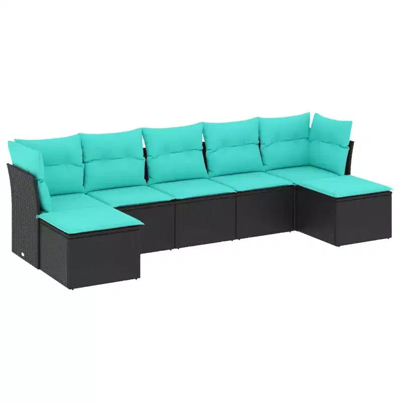 vidaXL Patio Sofa Set Black PE rattan 7 Piece Modular Patio Sofa Set