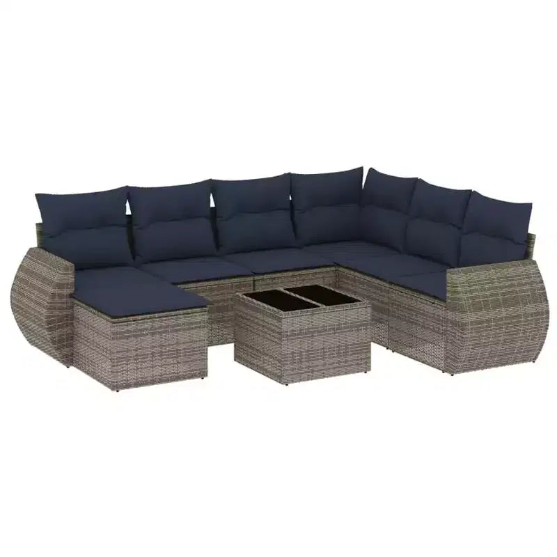 vidaXL Patio Sofa Set Black, Blue - Gray and Blue With Table