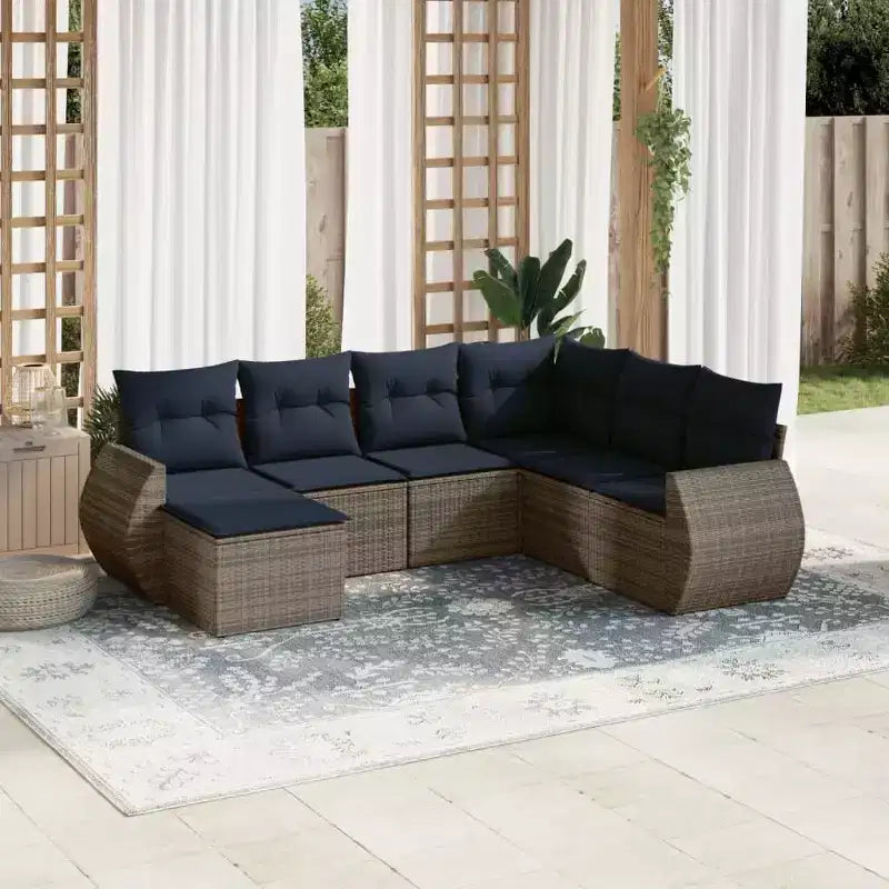 vidaXL Loungesofa-Set Schwarz, Blau - Grau und Blau mit Tisch