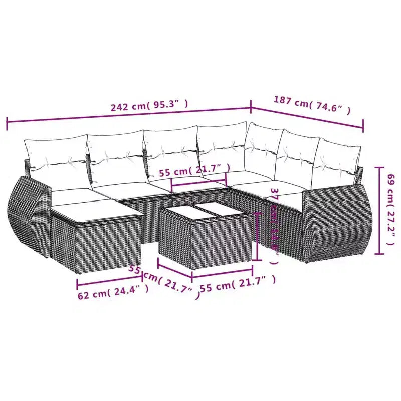 vidaXL Loungesofa-Set Schwarz, Blau - Grau und Blau mit Tisch
