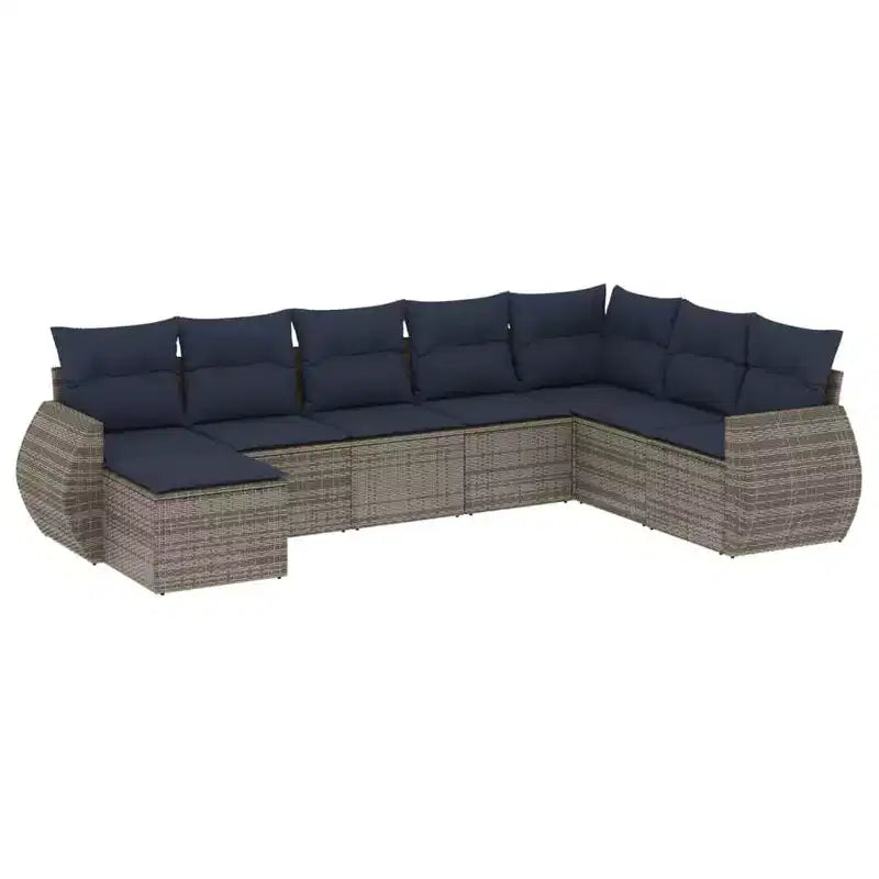 vidaXL Patio Sofa Set Black, Blue PE rattan, powder-coated steel, polyester - Gray and Blue Without Table