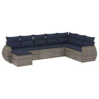 vidaXL Patio Sofa Set Black, Blue PE rattan, powder-coated steel, polyester - Gray and Blue Without Table