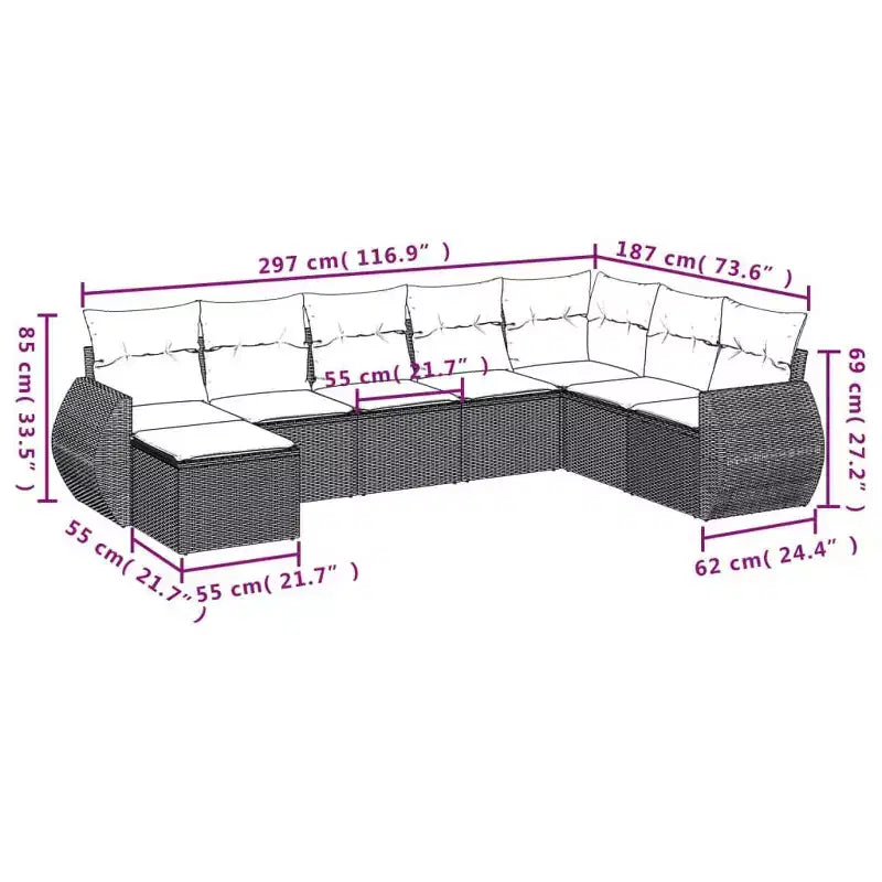 vidaXL Loungesofa-Set Schwarz, Blau PE-Rattan, pulverbeschichteter Stahl, Polyester – Grau und Blau Ohne Tisch