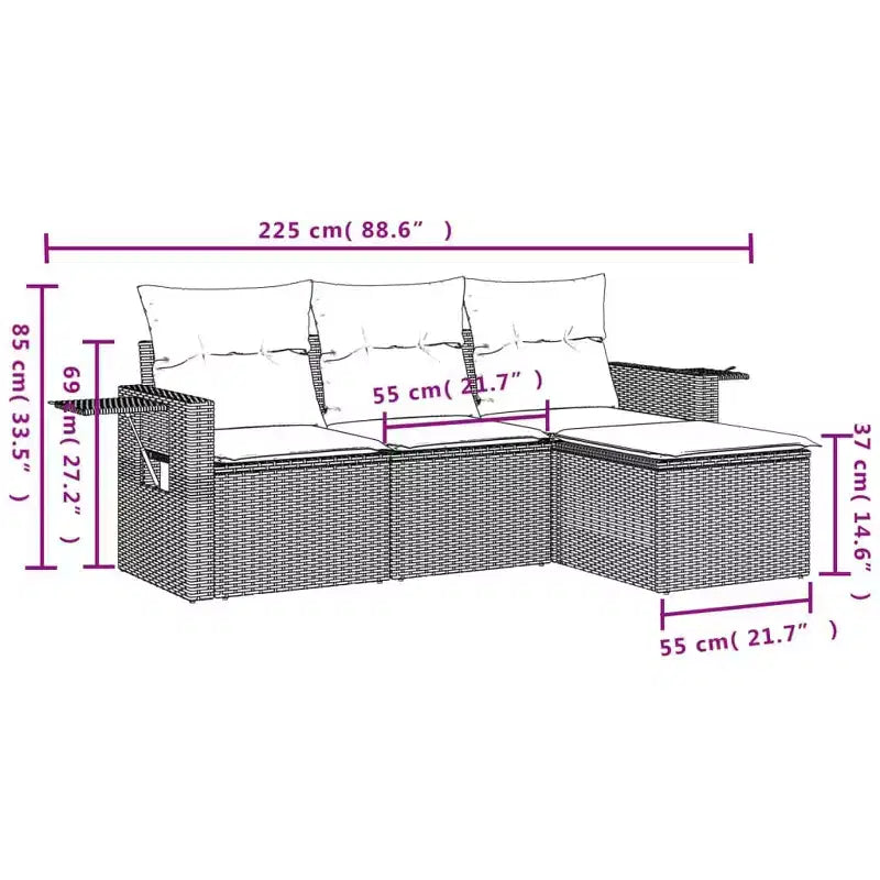 vidaXL Loungeset Schwarz Polyrattan, pulverbeschichteter Stahl Standard