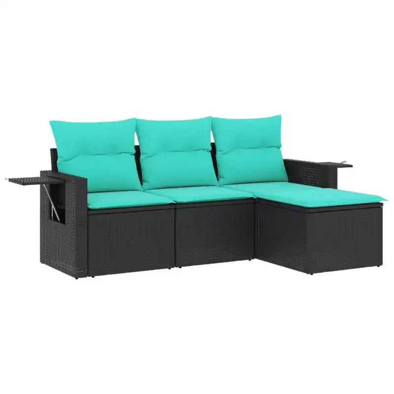 vidaXL Patio Sofa Set Black PE rattan, powder-coated steel Standard