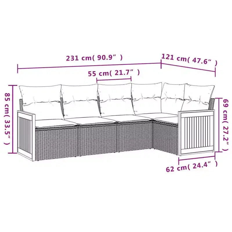 vidaXL Loungeset Schwarz Polyrattan 5-teiliges Set Modularelement