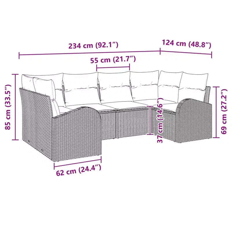 vidaXL Garten-Sofa-Set 6-tlg. braun Polyrattan