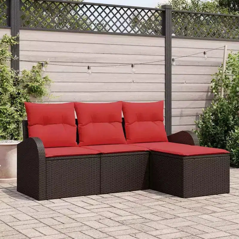 vidaXL Garten-Sofa-Set mit Kissen 4-teilig Braun Polyrattan