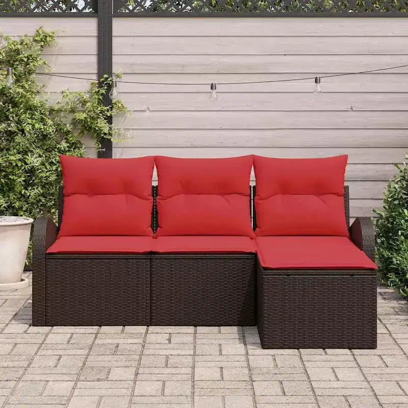 vidaXL Garten-Sofa-Set mit Kissen 4-teilig Braun Polyrattan