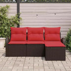 vidaXL Garten-Sofa-Set mit Kissen 4-teilig Braun Polyrattan