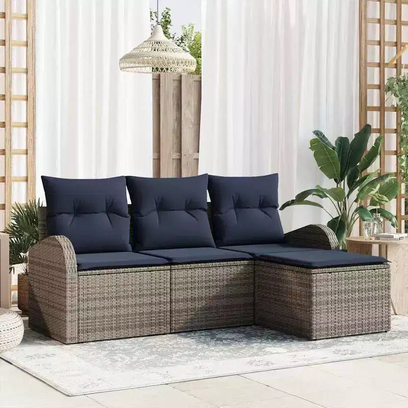 vidaXL Garten-Sofa-Set mit Kissen 4-teilig Braun Polyrattan