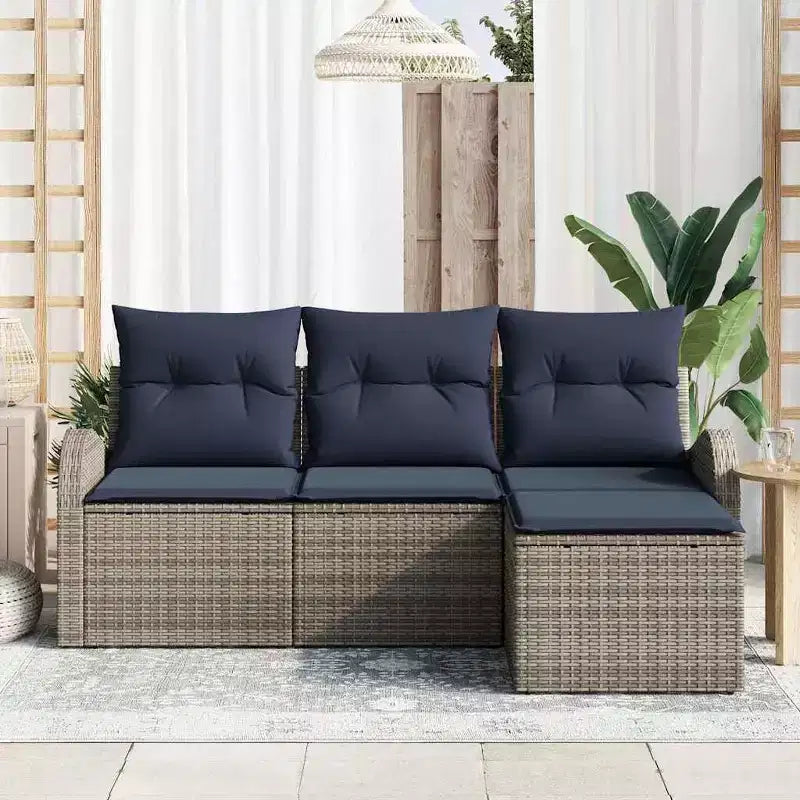 vidaXL Garten-Sofa-Set mit Kissen 4-teilig Braun Polyrattan