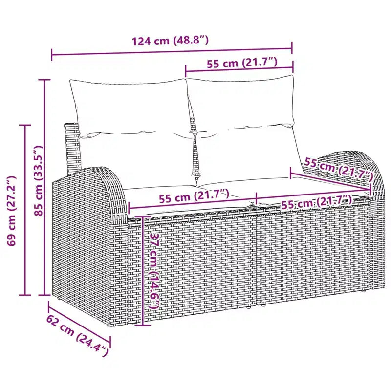 vidaXL Garten-Sofa-Set mit Kissen 4-teilig Braun Polyrattan